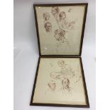 Two framed portrait studies of ladies reading, pencil signed Nicholson.Approx 40x42.5cm