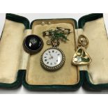 A Ladies fob watch set with seed pearl and other o