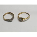 Two gold rings set with diamonds. Approx N and K