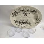 A Victorian meat plate and four glass finger bowls