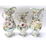 3 Victorian Copeland vases with raised flower deco