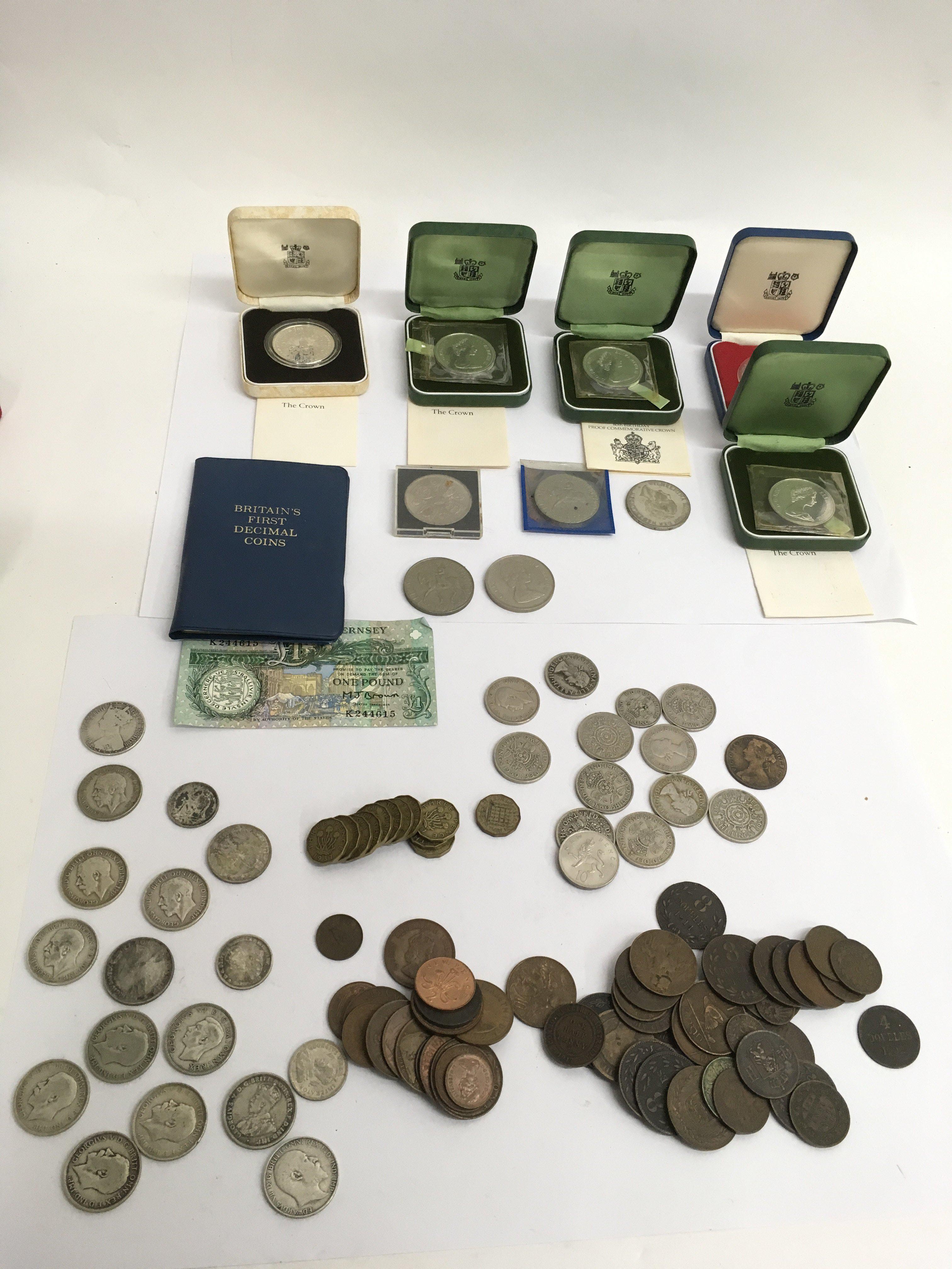 A collection of used circulated coins including co