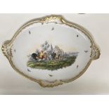 A Meissen tray and two matching saucers finely dec