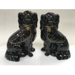 A pair of Staffordshire dogs in black with giltwor
