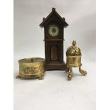 Three clocks including a minture long case