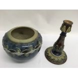 A small Doulton jardiniere and candlestick of naturalistic design