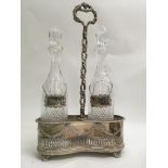 Two cut glass decanters with wine labels inset int