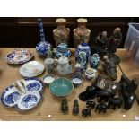 A collection of Chinese ceramics and carved wood f