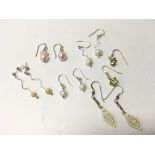 6 pairs of silver earrings including cultured pear