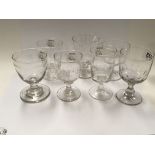 A collection of seven Early Victorian glass rummers some with wheel etched decoration. (7)