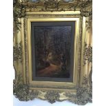 A gilt framed oil on board of woodland, indistinct