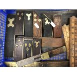 Nine vintage set squares and rulers etc.