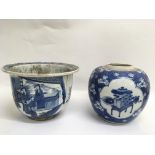 A Chinese blue and white jardiniere painted with c