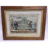An 1822 hand coloured engraving of a duelling scen