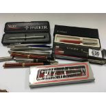 A collection of Parker pens some in orgional boxes and other pens.