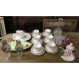 A Queen Anne part teaset, crystal glassware and a