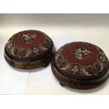 A pair of Victorian walnut stools of circular shap