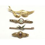 Four 9ct gold bar brooches