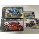 4 boxed Revell plastic kits including a Ducati 916 SP, a Honda RC211V, a Rolls Royce Phantom 1 and a