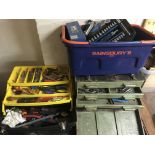 A collection of four toolboxes including milling bits, ratchets, screw drivers etc