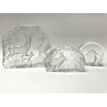 A collection of three Royal Krona glass sculptures