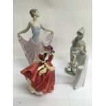 Three Lladro figures and a Royal Doulton lady 'Top