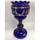 A late Victorian blue glass lustre, approx 38cm.