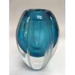 A blue and clear glass Murano vase signed Barbini,