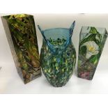 Three modern glass vases, approx 38cm, 35cm and 30