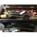 A six drawer watch makers took cabinet including various tools for milling lathes, screw drivers,