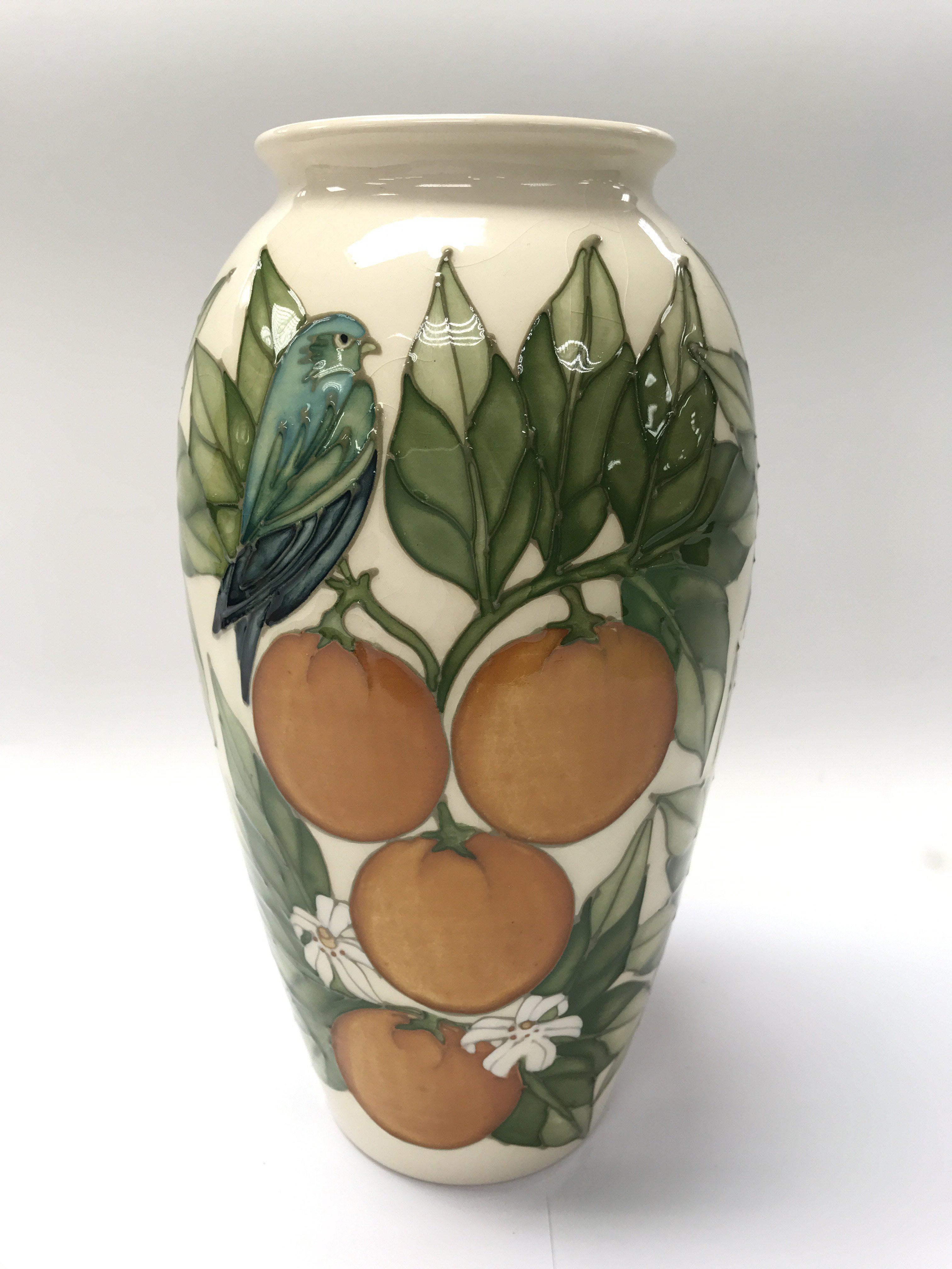 A Moorcroft pottery vase depicting finches with an - Image 2 of 3