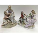 Two continental porcelain figural groups, one of a