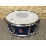 A Premier 14inch wooden snare in blue pearloid finish, circa late 1960s.