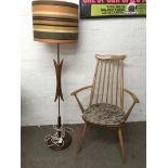 An Ercol stickback dining chair and a retro teal l