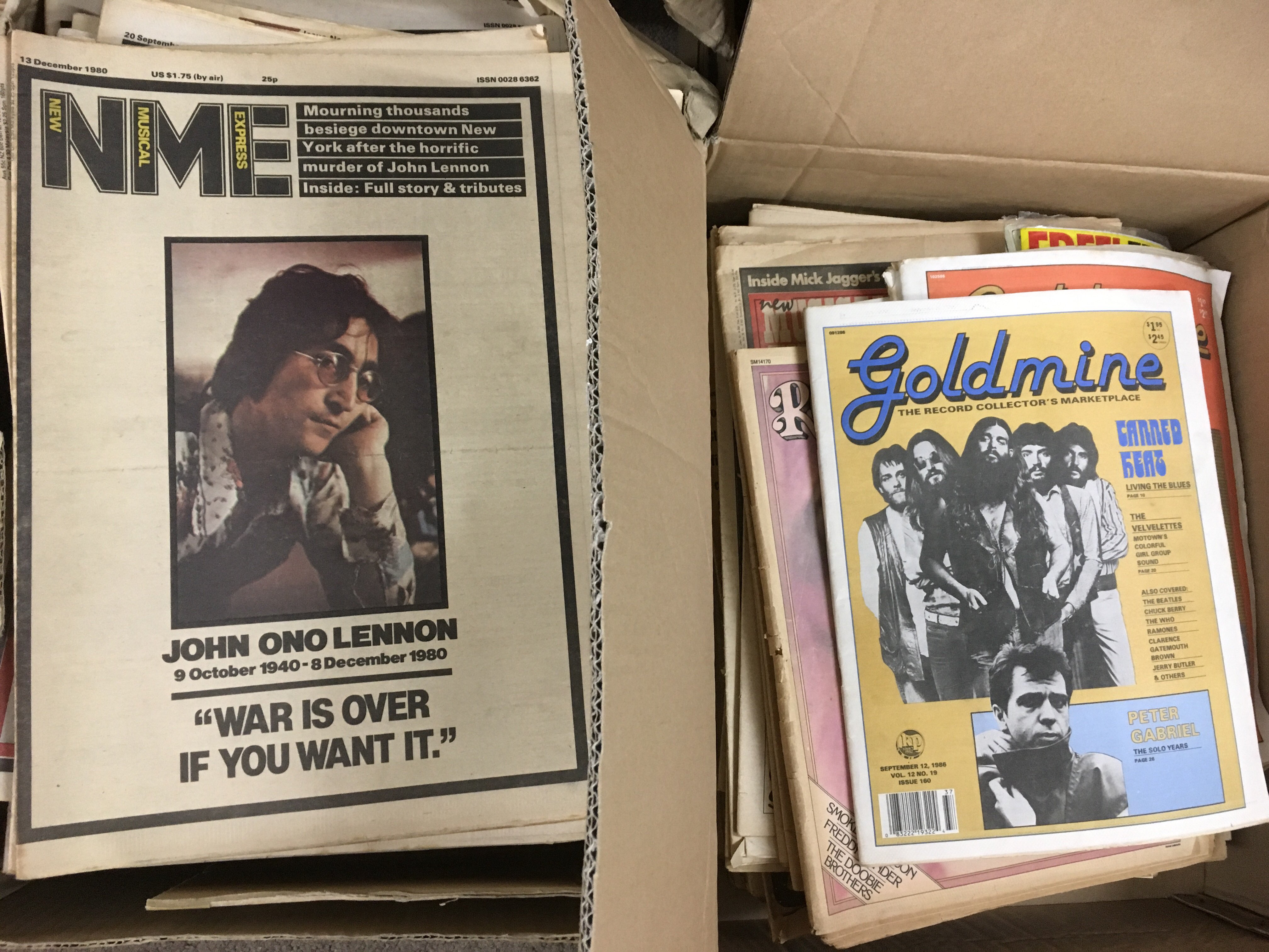 Seven boxes containing a large collection of vintage music magazines inoculated Melody Maker, NME, - Image 3 of 3