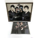 A vintage mirror depicting The Beatles (size approx 65x50cm) together with a framed and glazed image