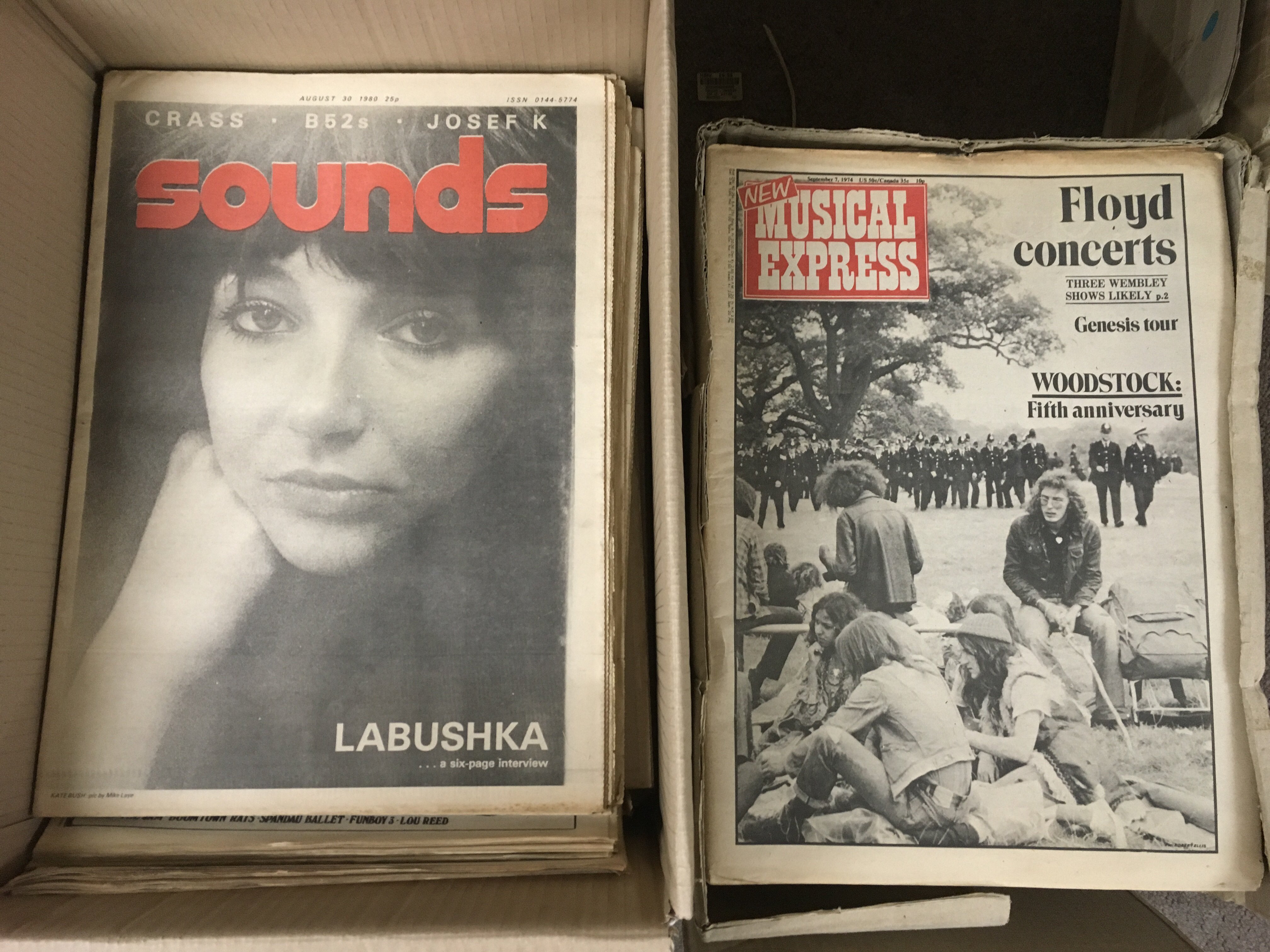 Seven boxes containing a large collection of vintage music magazines inoculated Melody Maker, NME, - Image 2 of 3