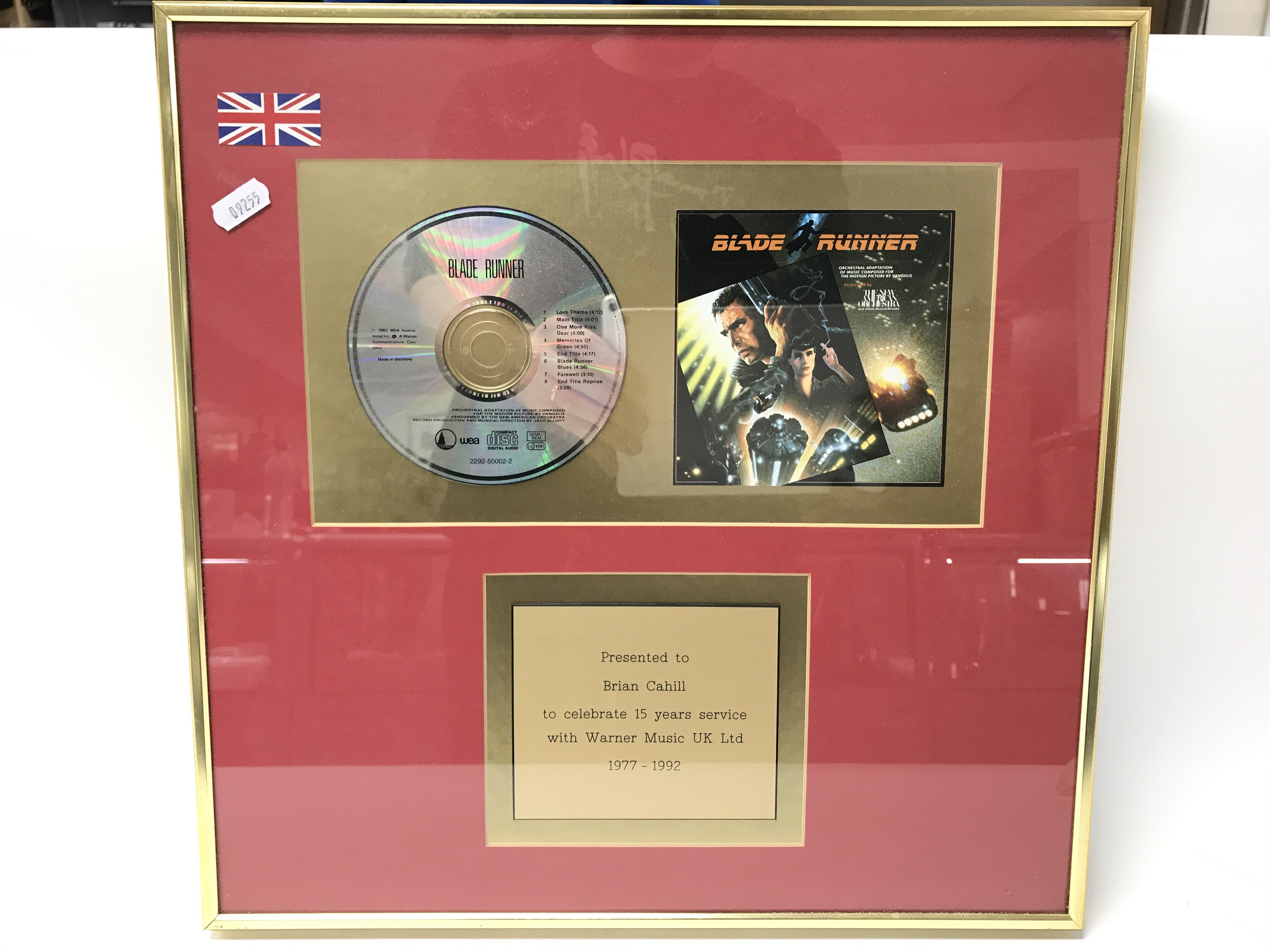 A framed and glazed 'Blade Runner' soundtrack pres