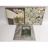 Three early pressings of Led Zeppelin LPs comprisi