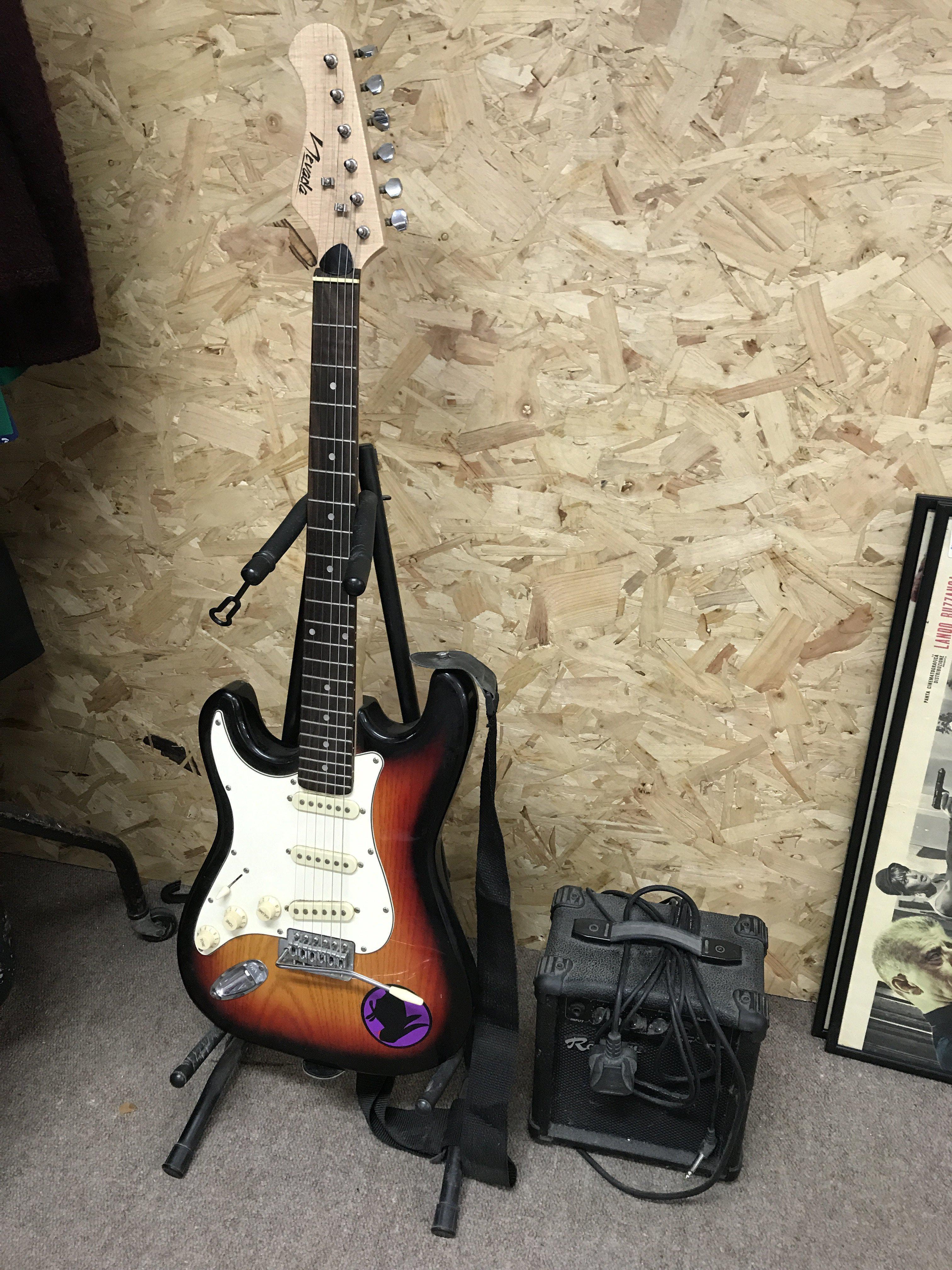 A left handed 'Nevada' electric guitar with 'Rockburn' practise amp and stand. - Image 2 of 2