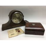A burr walnut box and an oak cased 8 day mantle cl