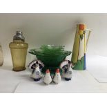 An Art Deco jug in the Clarice Cliff style, a glas