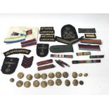 Naval buttons, medal ribbons, cloth badges and int