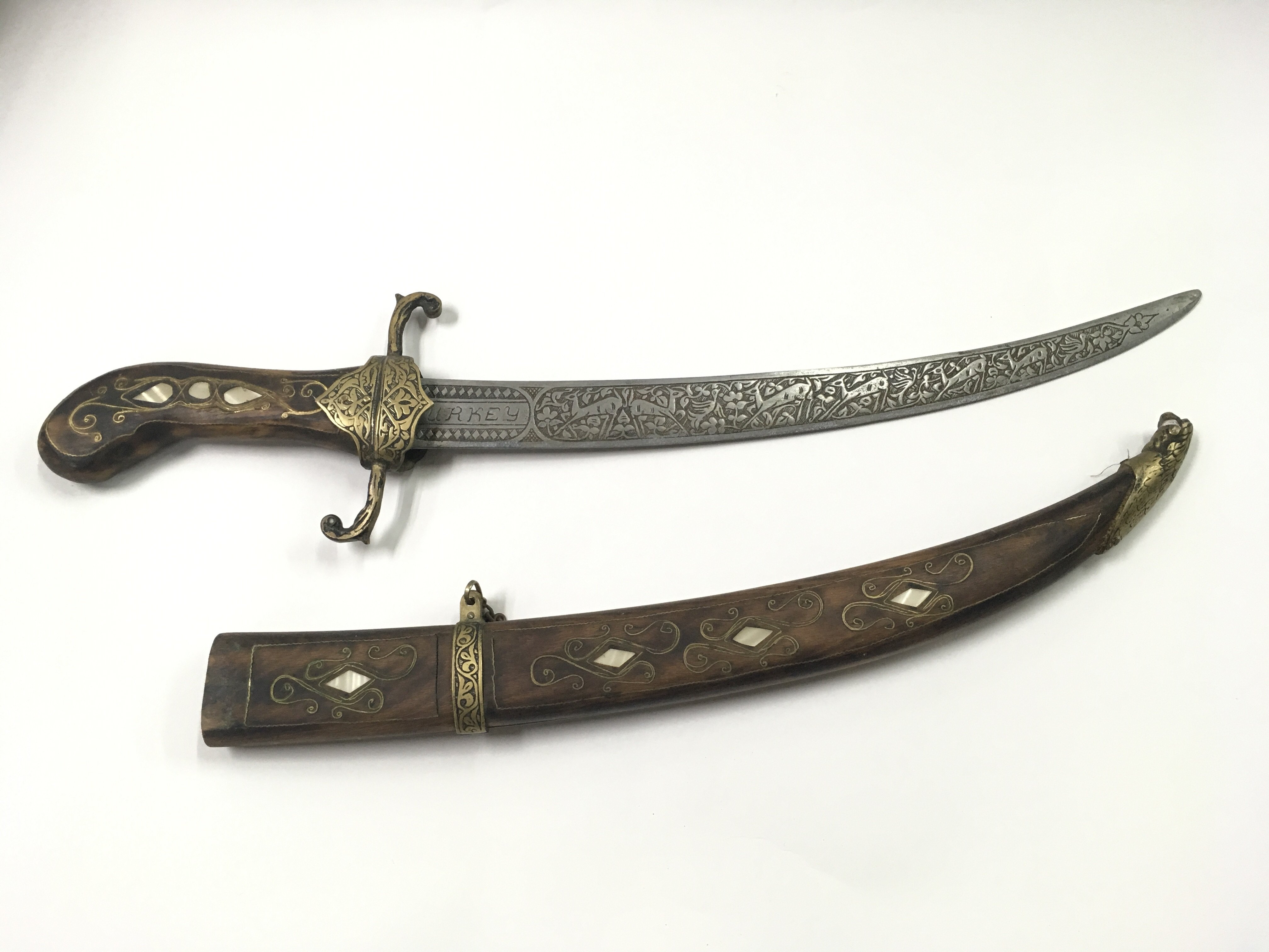 An old Turkish knife or small sword with wooden hi - Image 2 of 2