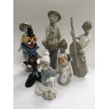 Five Lladro figures and a Murano clown (6).