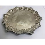 A silver scallop edged tray, Birmingham marks for