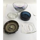 A Caithness style striped glass bowl with other ex