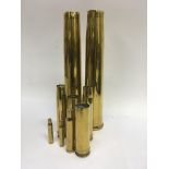 A collection of brass shell cases