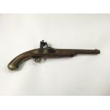 An old flintlock pistol with brass lock, A/F
