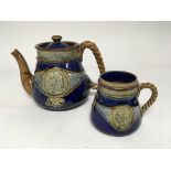 A Royal Doulton Stone ware tea pot with matching c